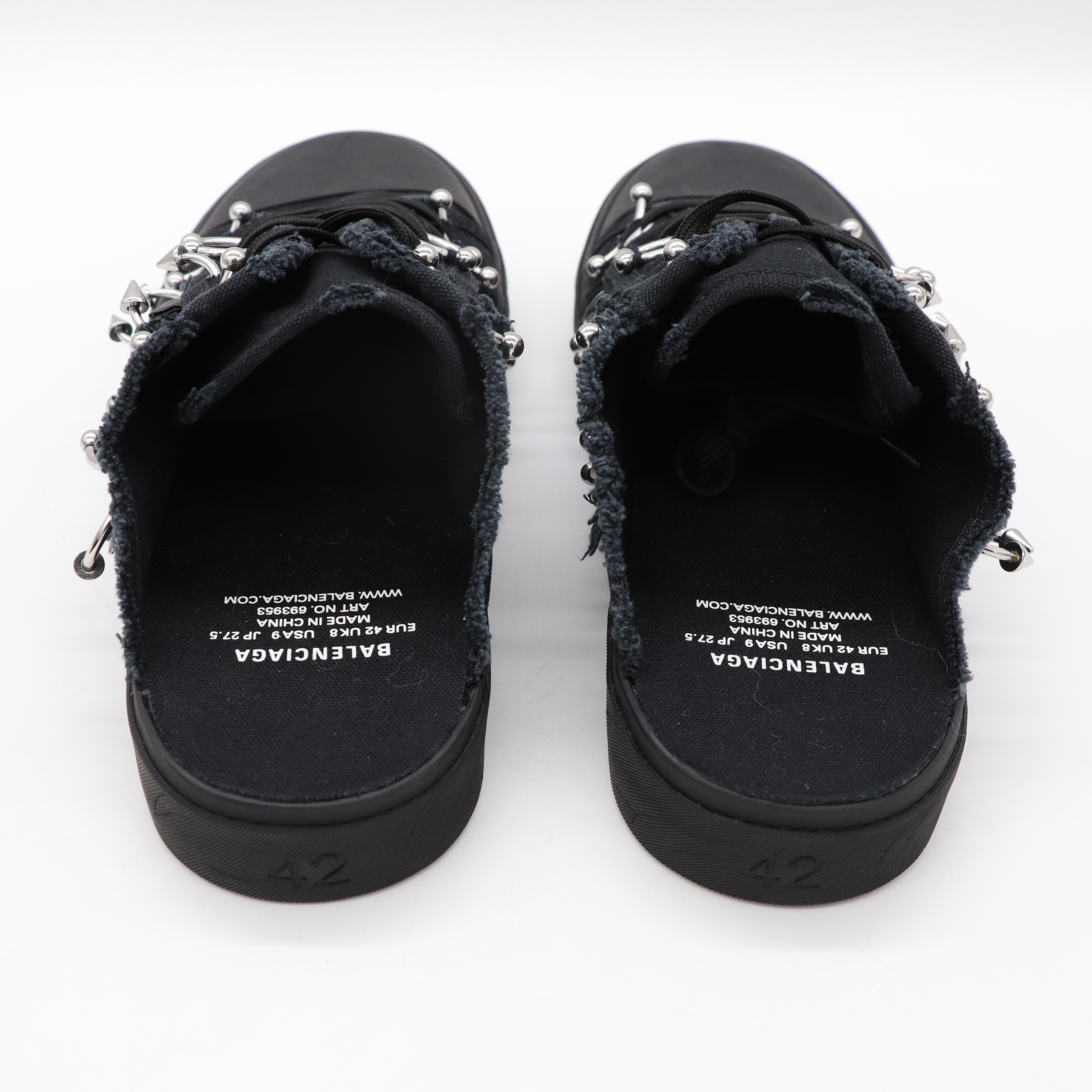 Balenciaga巴黎世家 黑色 鉚釘鉤環 帆布 厚底 拖鞋 EU42-6
