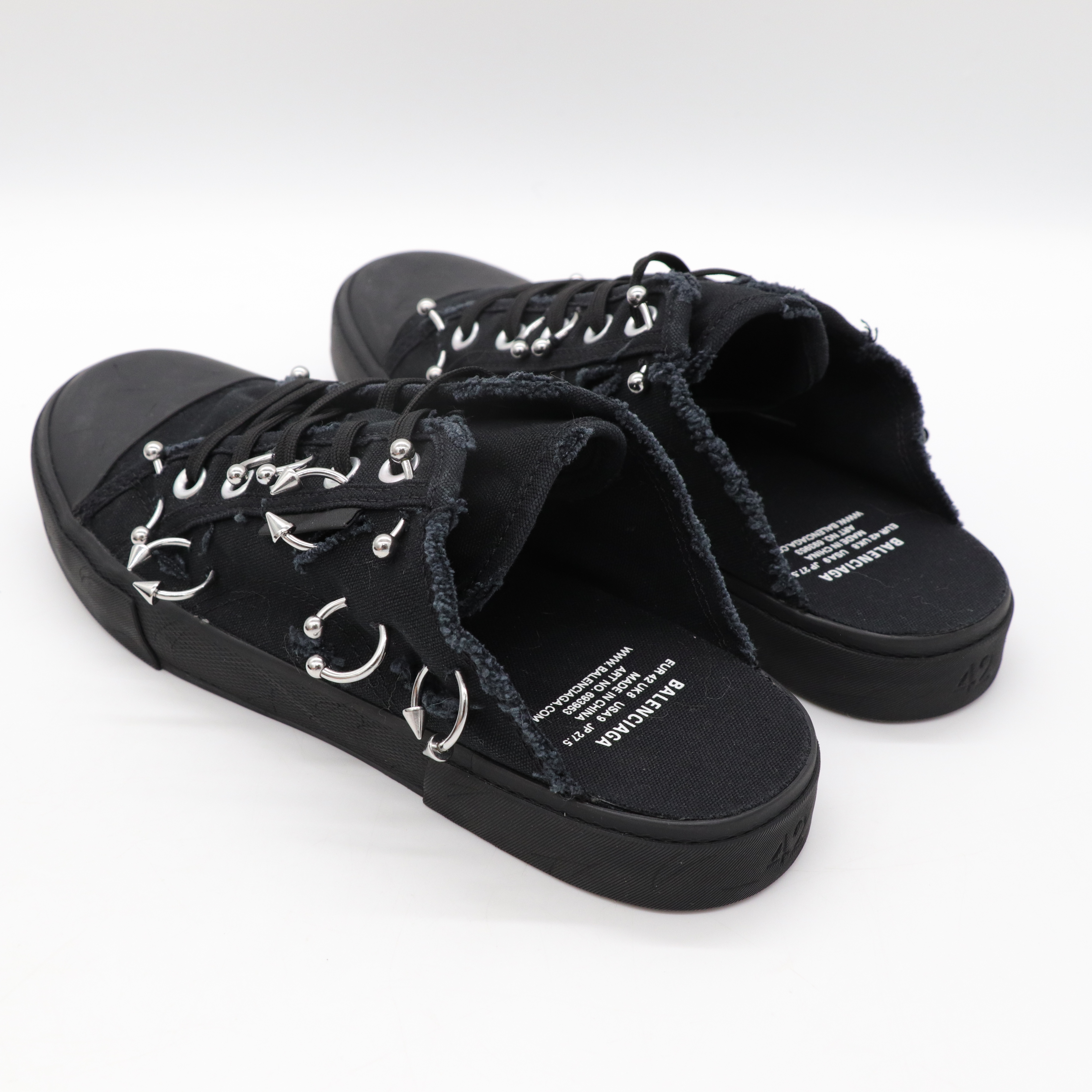 Balenciaga巴黎世家 黑色 鉚釘鉤環 帆布 厚底 拖鞋 EU42-7