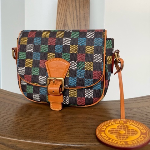 99新🆕LOUIS VUITTON 路易威登Montsouris郵差包 白色棋盤格塗層面料斜挎包 小號✅正品