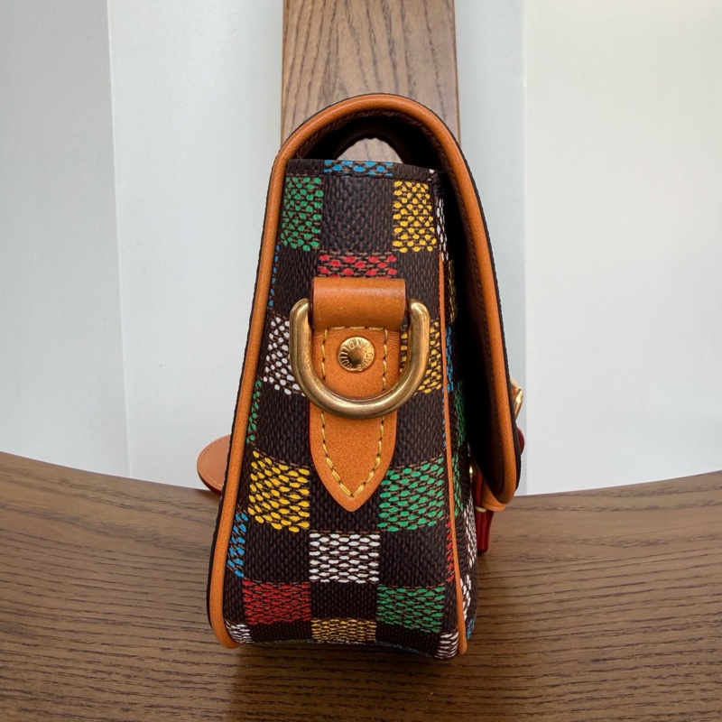 99新🆕LOUIS VUITTON 路易威登Montsouris郵差包 白色棋盤格塗層面料斜挎包 小號✅正品-3
