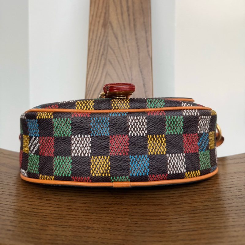 99新🆕LOUIS VUITTON 路易威登Montsouris郵差包 白色棋盤格塗層面料斜挎包 小號✅正品-4