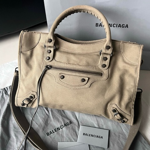 99新Balenciaga/巴黎世家新款卡其色帆布LeCity手提包單肩包斜挎包 ✅正品