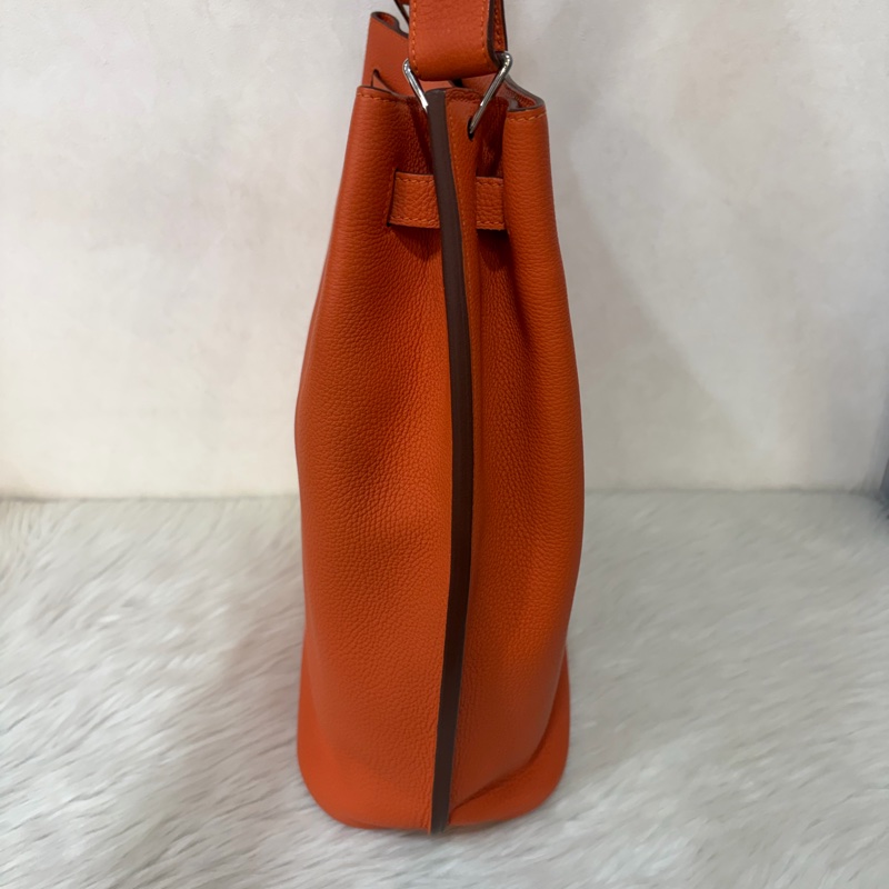 HERMES SO KELLY 26 TOGO愛馬仕橘色銀釦凱莉包肩背包斜背包水桶包-3