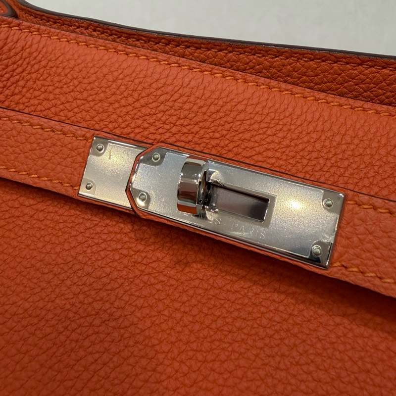 HERMES SO KELLY 26 TOGO愛馬仕橘色銀釦凱莉包肩背包斜背包水桶包-12