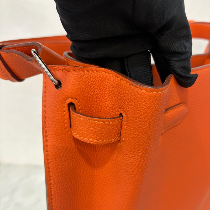 HERMES SO KELLY 26 TOGO愛馬仕橘色銀釦凱莉包肩背包斜背包水桶包-18