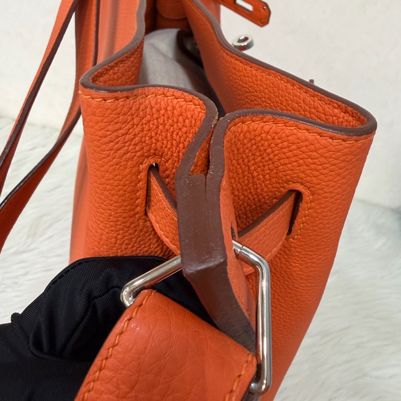 HERMES SO KELLY 26 TOGO愛馬仕橘色銀釦凱莉包肩背包斜背包水桶包-19