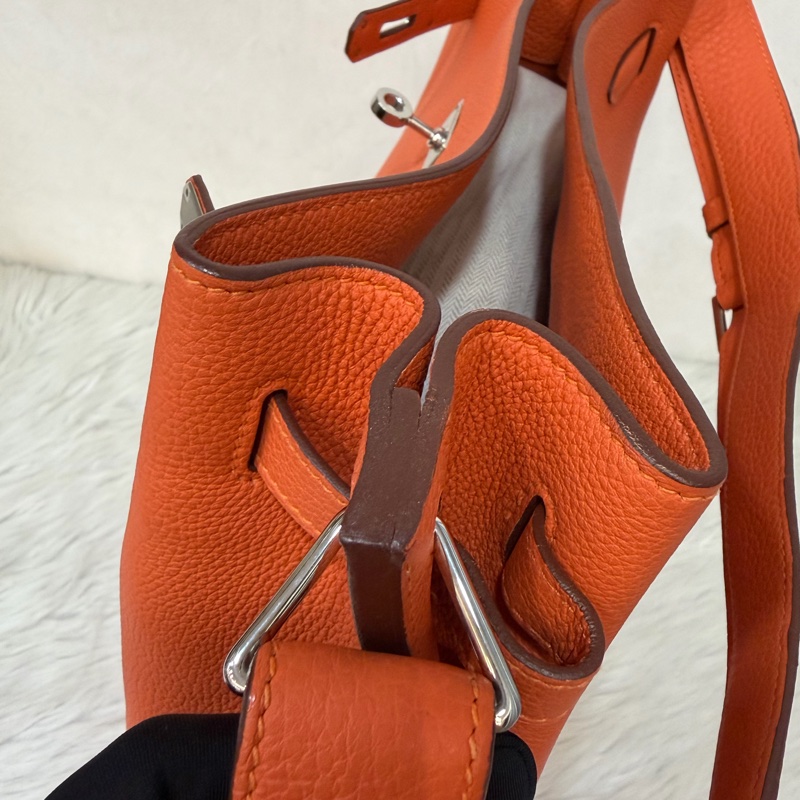 HERMES SO KELLY 26 TOGO愛馬仕橘色銀釦凱莉包肩背包斜背包水桶包-20