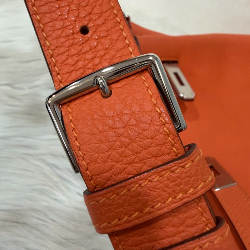 HERMES SO KELLY 26 TOGO愛馬仕橘色銀釦凱莉包肩背包斜背包水桶包-52
