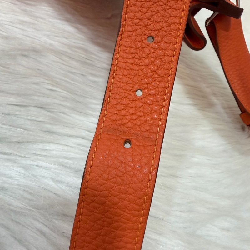 HERMES SO KELLY 26 TOGO愛馬仕橘色銀釦凱莉包肩背包斜背包水桶包-59