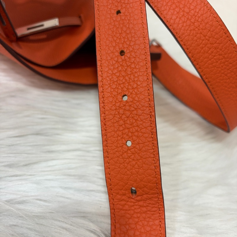 HERMES SO KELLY 26 TOGO愛馬仕橘色銀釦凱莉包肩背包斜背包水桶包-60