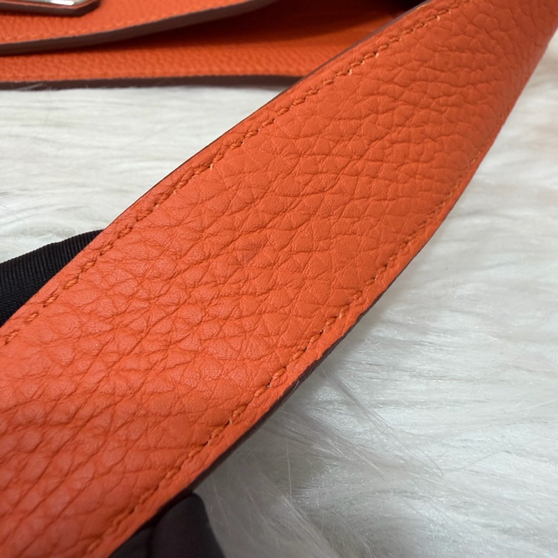 HERMES SO KELLY 26 TOGO愛馬仕橘色銀釦凱莉包肩背包斜背包水桶包-64