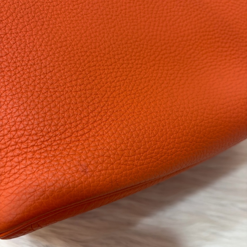 HERMES SO KELLY 26 TOGO愛馬仕橘色銀釦凱莉包肩背包斜背包水桶包-70