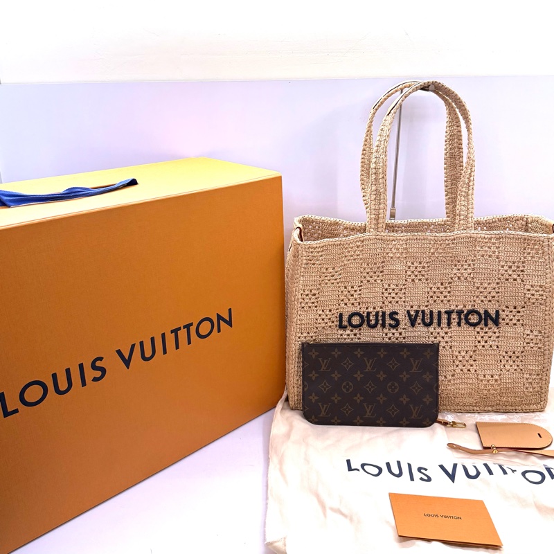 LOUIS VUITTON 路易威登 拉菲草手工編織SUMMER SHOPPER TOTE MM 手提包 RFID M25008-2