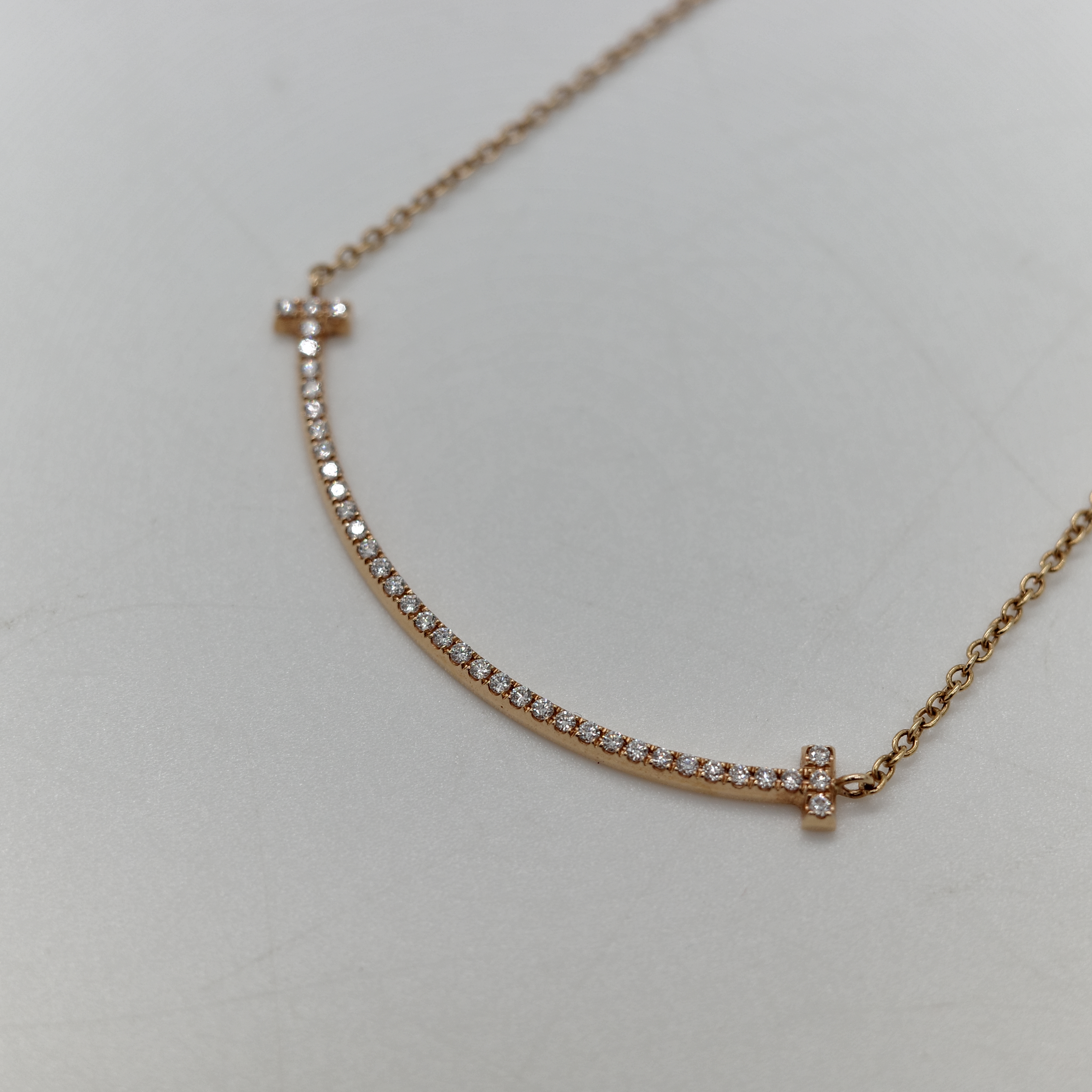 TIFFANY&CO. T Smile 18K 玫瑰金 鑲鑽 微笑項鍊-2
