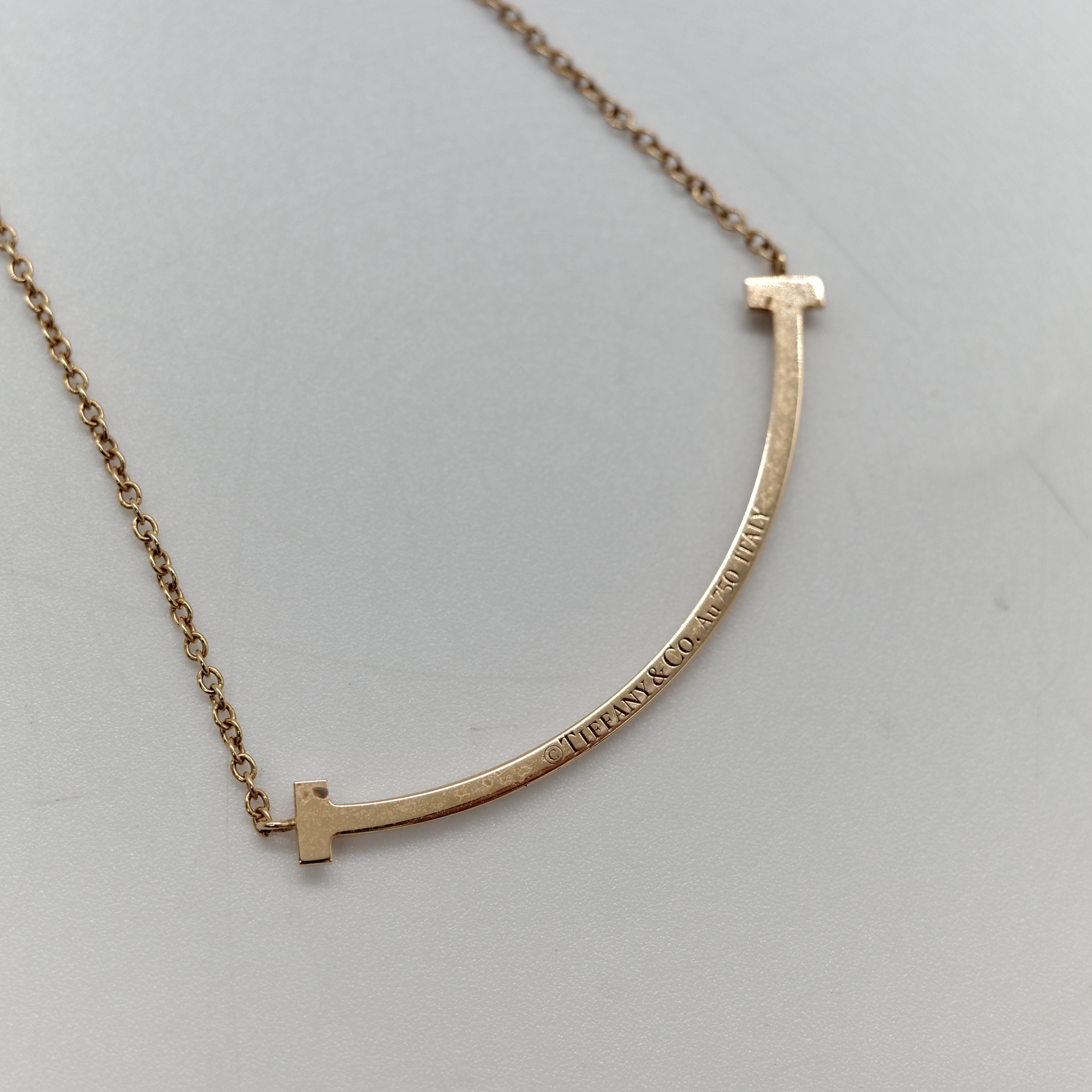 TIFFANY&CO. T Smile 18K 玫瑰金 鑲鑽 微笑項鍊-3