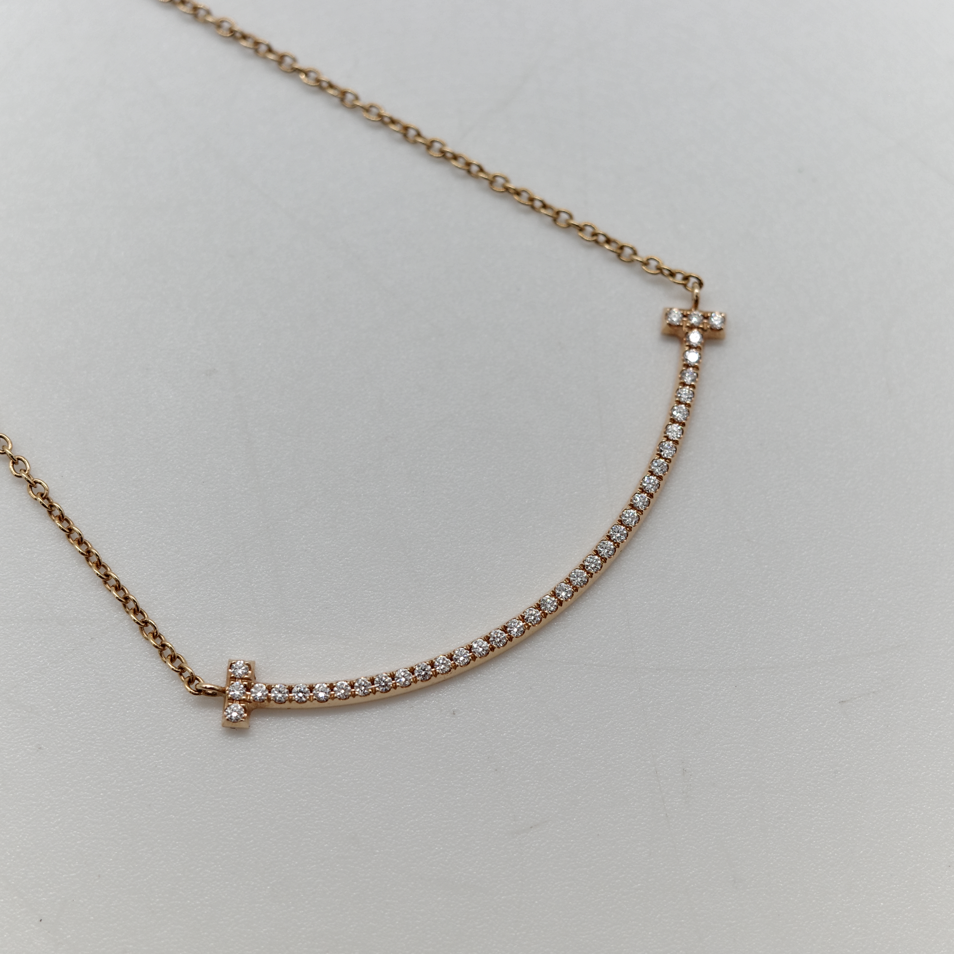 TIFFANY&CO. T Smile 18K 玫瑰金 鑲鑽 微笑項鍊-4