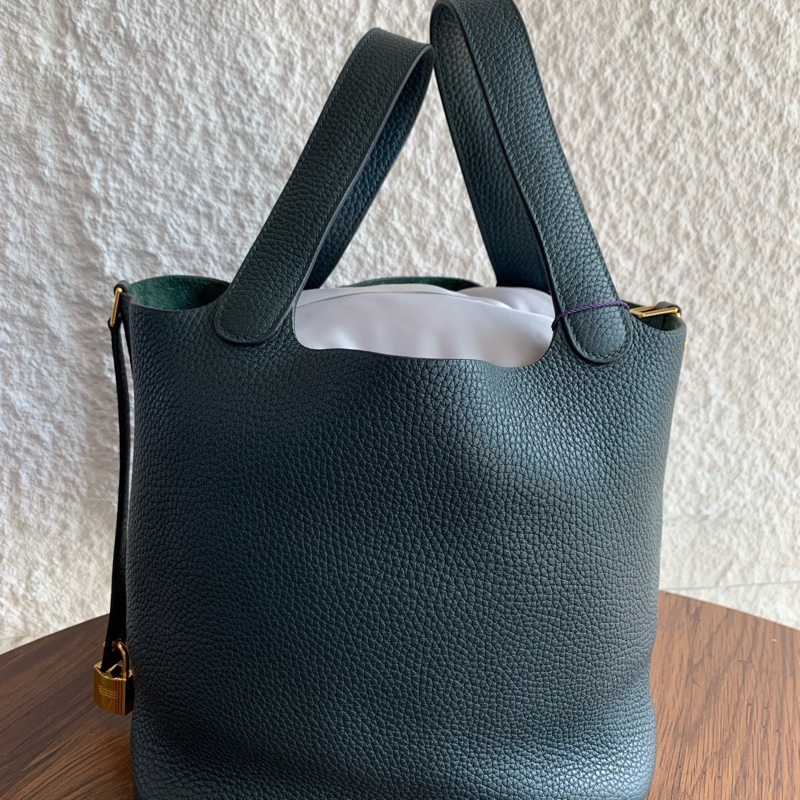 愛馬仕 hermes 菜籃子22金扣有鎖一把鑰匙 Y刻-0