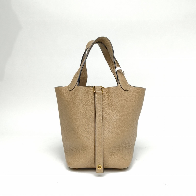 HERMES Picotin18菜籃子風衣灰TC皮Z刻金扣手提包-1