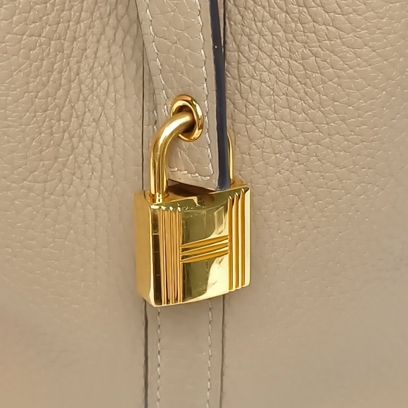 HERMES Picotin18菜籃子風衣灰TC皮Z刻金扣手提包-4