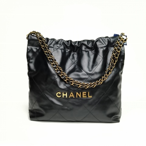 CHANEL 22BagTote托特包小號黑色牛皮晶片金扣肩背包