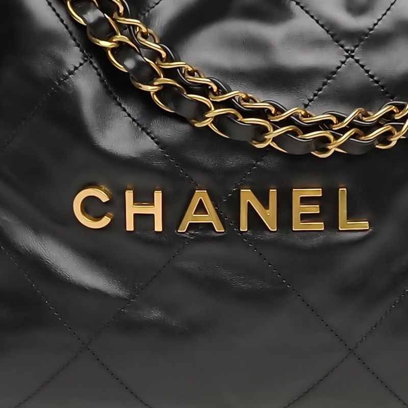 CHANEL 22BagTote托特包小號黑色牛皮晶片金扣肩背包-4