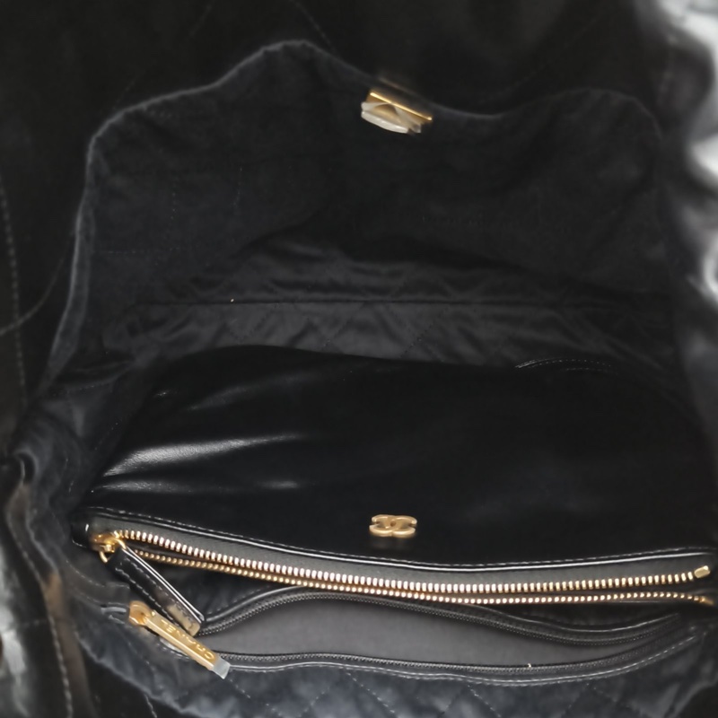CHANEL 22BagTote托特包小號黑色牛皮晶片金扣肩背包-5