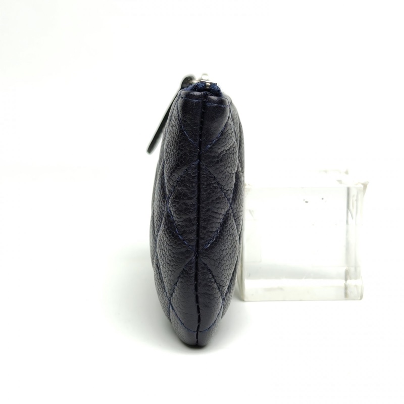 CHANEL 藍色荔枝牛皮18開銀扣深拉鏈款零錢包卡包錢包-1