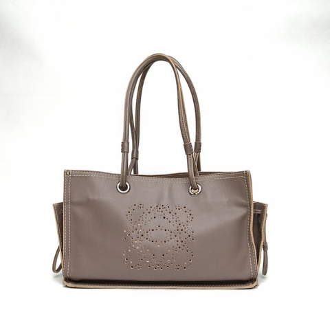 LOEWE 褐色牛皮銀扣Amazona鏤空托特包肩背包