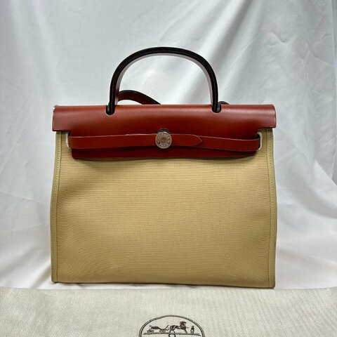 Hermes herbag31磚紅拼奶茶色