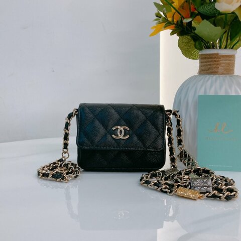TW3470 Chanel 香奈兒 腰包 腰鏈 鏈條 包包小掛件 魚子醬牛皮 黑色 金扣 CC Logo Chain Belt Bag Caviar Black x GHW