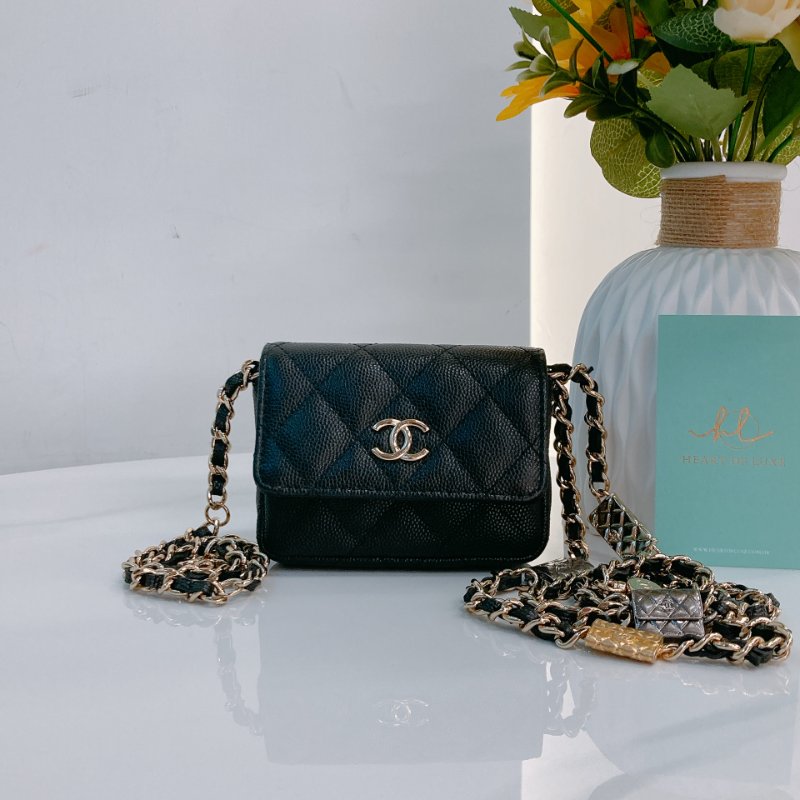 TW3470 Chanel 香奈兒 腰包 腰鏈 鏈條 包包小掛件 魚子醬牛皮 黑色 金扣 CC Logo Chain Belt Bag Caviar Black x GHW-0