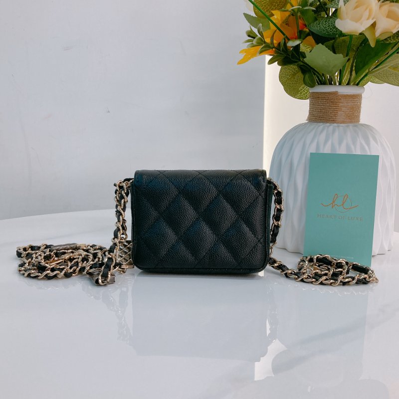 TW3470 Chanel 香奈兒 腰包 腰鏈 鏈條 包包小掛件 魚子醬牛皮 黑色 金扣 CC Logo Chain Belt Bag Caviar Black x GHW-4