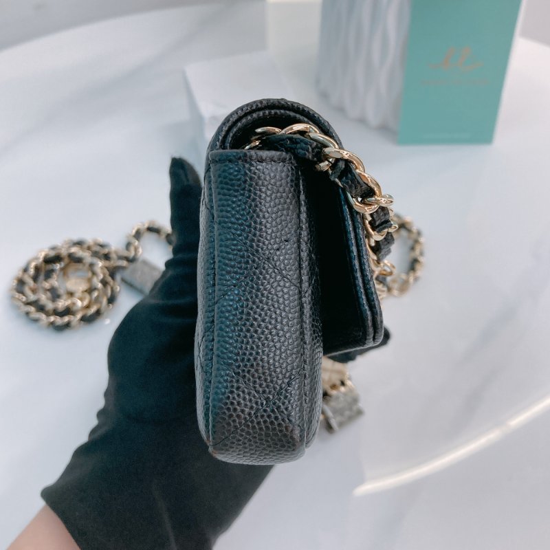TW3470 Chanel 香奈兒 腰包 腰鏈 鏈條 包包小掛件 魚子醬牛皮 黑色 金扣 CC Logo Chain Belt Bag Caviar Black x GHW-5