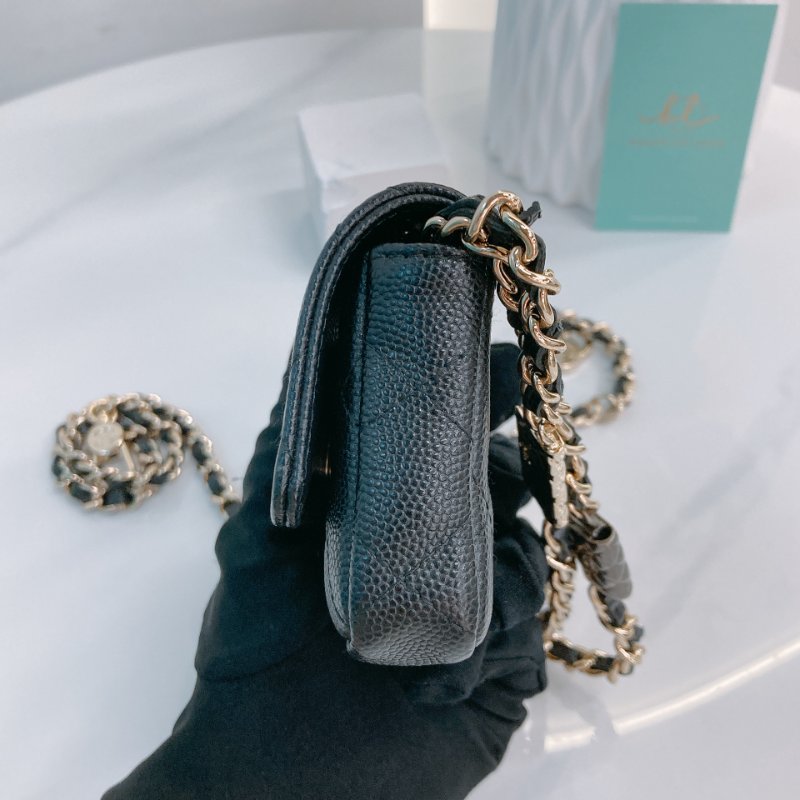 TW3470 Chanel 香奈兒 腰包 腰鏈 鏈條 包包小掛件 魚子醬牛皮 黑色 金扣 CC Logo Chain Belt Bag Caviar Black x GHW-6