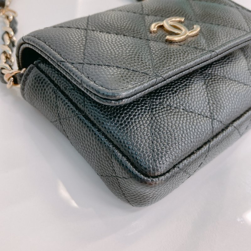 TW3470 Chanel 香奈兒 腰包 腰鏈 鏈條 包包小掛件 魚子醬牛皮 黑色 金扣 CC Logo Chain Belt Bag Caviar Black x GHW-8
