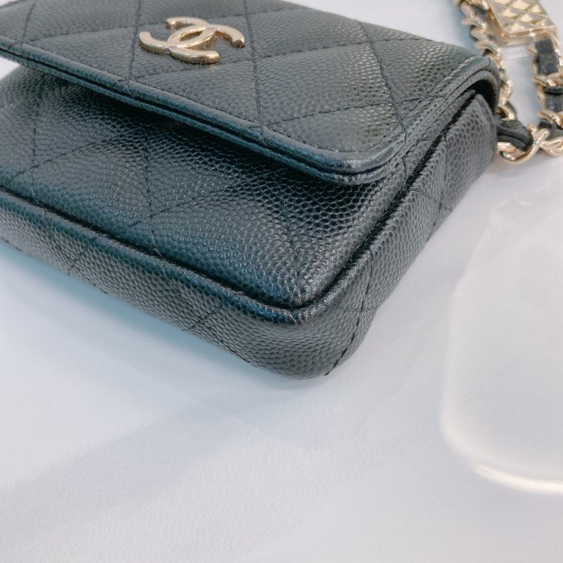 TW3470 Chanel 香奈兒 腰包 腰鏈 鏈條 包包小掛件 魚子醬牛皮 黑色 金扣 CC Logo Chain Belt Bag Caviar Black x GHW-9
