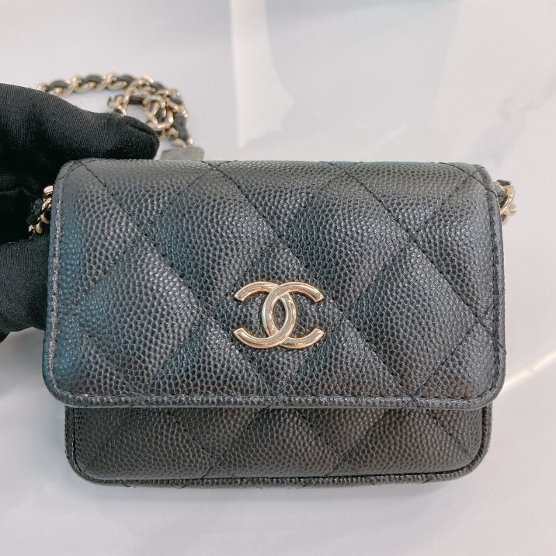 TW3470 Chanel 香奈兒 腰包 腰鏈 鏈條 包包小掛件 魚子醬牛皮 黑色 金扣 CC Logo Chain Belt Bag Caviar Black x GHW-12