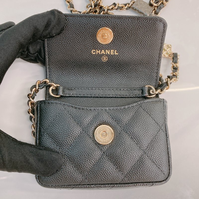 TW3470 Chanel 香奈兒 腰包 腰鏈 鏈條 包包小掛件 魚子醬牛皮 黑色 金扣 CC Logo Chain Belt Bag Caviar Black x GHW-14