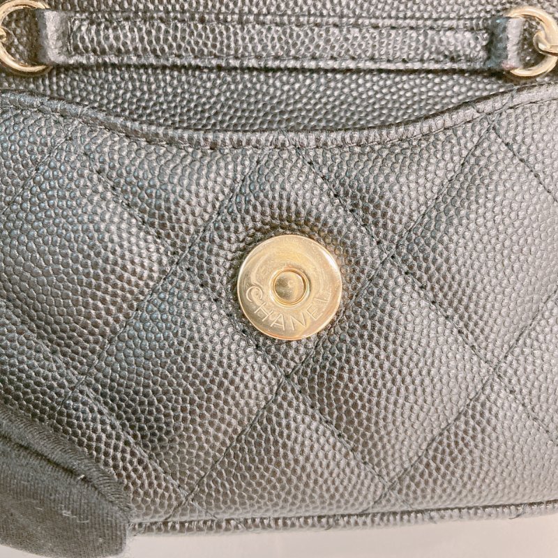 TW3470 Chanel 香奈兒 腰包 腰鏈 鏈條 包包小掛件 魚子醬牛皮 黑色 金扣 CC Logo Chain Belt Bag Caviar Black x GHW-16