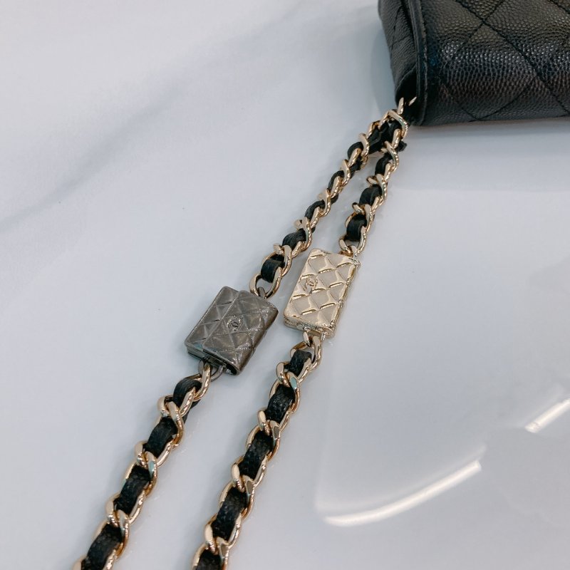 TW3470 Chanel 香奈兒 腰包 腰鏈 鏈條 包包小掛件 魚子醬牛皮 黑色 金扣 CC Logo Chain Belt Bag Caviar Black x GHW-20