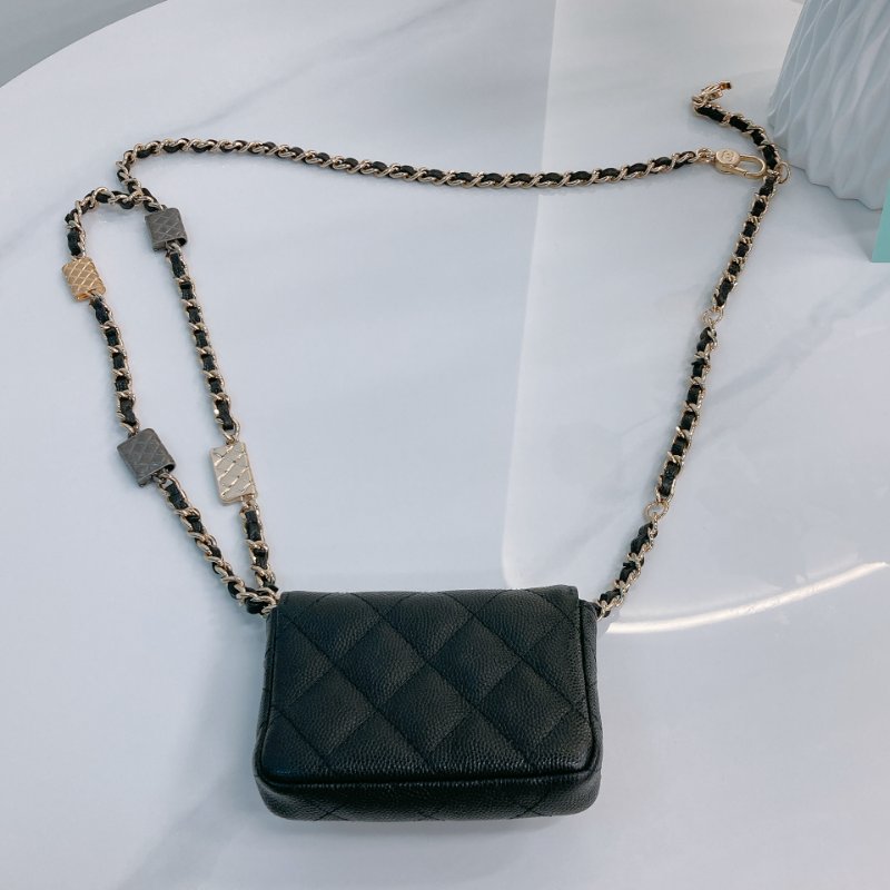 TW3470 Chanel 香奈兒 腰包 腰鏈 鏈條 包包小掛件 魚子醬牛皮 黑色 金扣 CC Logo Chain Belt Bag Caviar Black x GHW-25