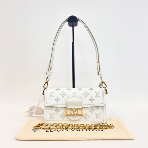 98新🆕Louis Vuitton/路易威登 達芙妮網球系列法棍白色全皮鏤空單肩包斜挎包雙肩帶 芯片款 金扣 ✅正品