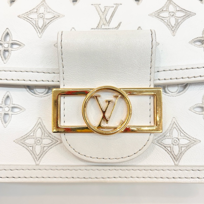98新🆕Louis Vuitton/路易威登 達芙妮網球系列法棍白色全皮鏤空單肩包斜挎包雙肩帶 芯片款 金扣 ✅正品-8