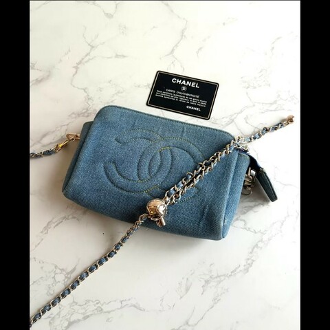 【LA LUNE】Chanel 稀有牛仔藍斜背包 中古包 單肩包 側背包 二手包 古董包