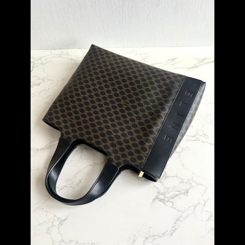 【LA LUNE】絕版中古包 Celine 黑色老花托特包 手提包 古董包 二手包 復古包-7