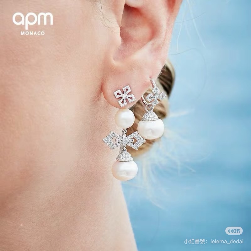 APM MONACO LUMIERE 系列 珍珠 蝴蝶結 墜式耳環 耳針 耳釘 耳環-6