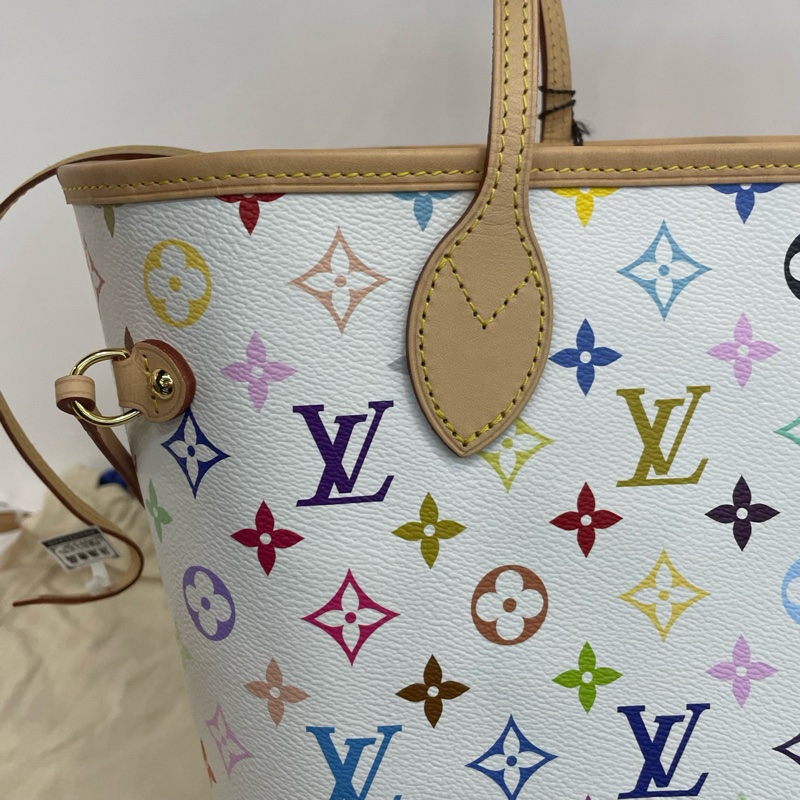 98新❤️Louis Vuitton/路易威登白三彩中號neverfull單肩包托特包子母包 ✅正品-6