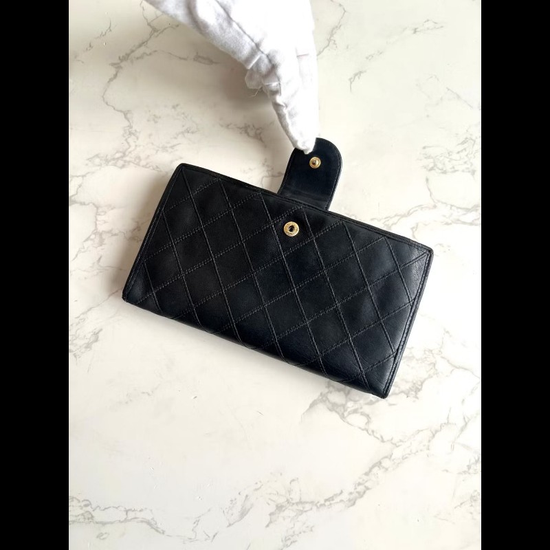 【LA LUNE】絕版古董包 Chanel 黑色小羊皮革長夾 銀包 皮夾 中古包 二手包-3