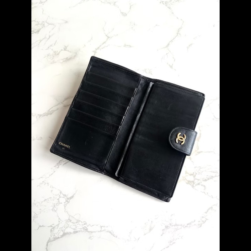 【LA LUNE】絕版古董包 Chanel 黑色小羊皮革長夾 銀包 皮夾 中古包 二手包-4