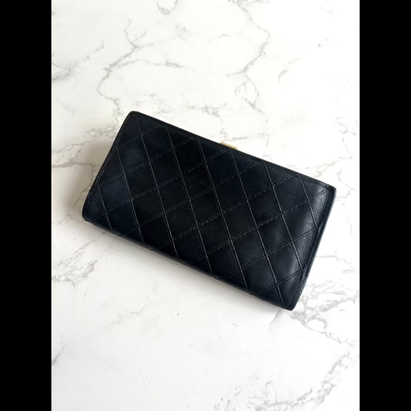 【LA LUNE】絕版古董包 Chanel 黑色小羊皮革長夾 銀包 皮夾 中古包 二手包-6